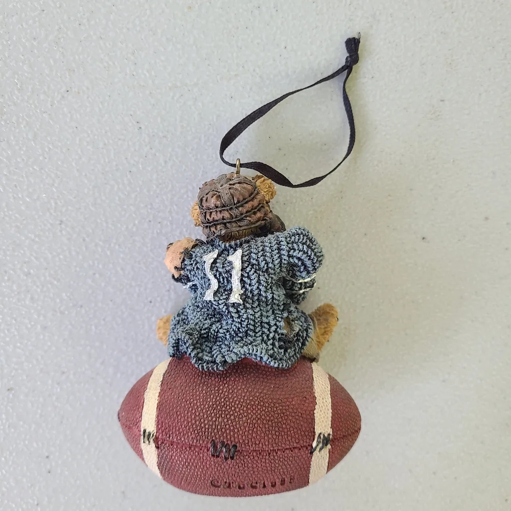Boyds Bear Football Ornament - Brown Bear Blue Sweater Crossing Arms Number‎ 11